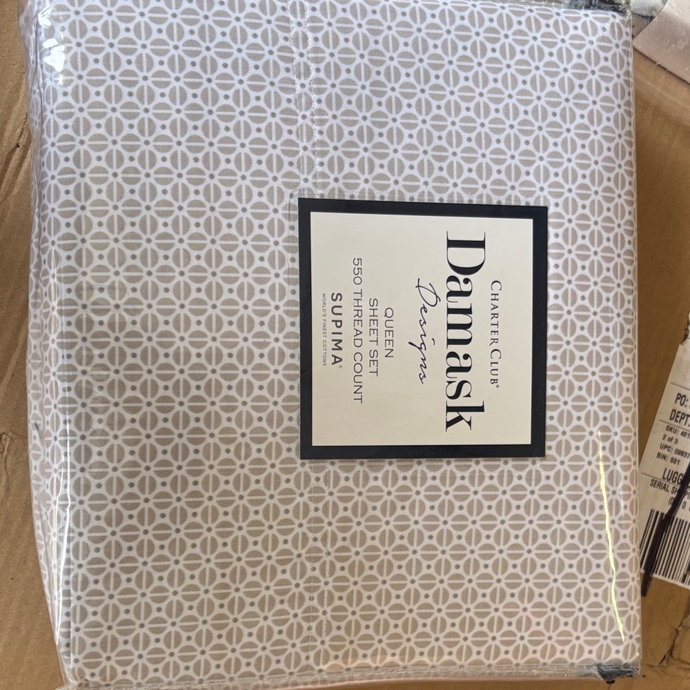 Charter Club Damask White and Gray Sheet Set